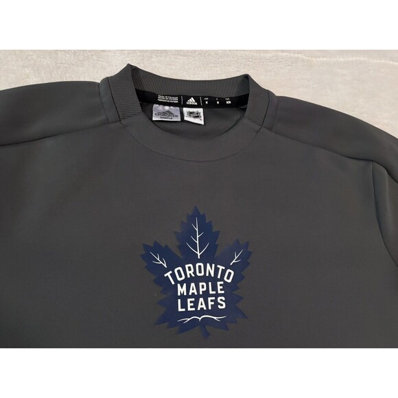 Adidas Toronto Maple Leafs Mens Medium Crew Neck Sweatshirt Logo Gray Zip Pocket - Picture 2 of 7